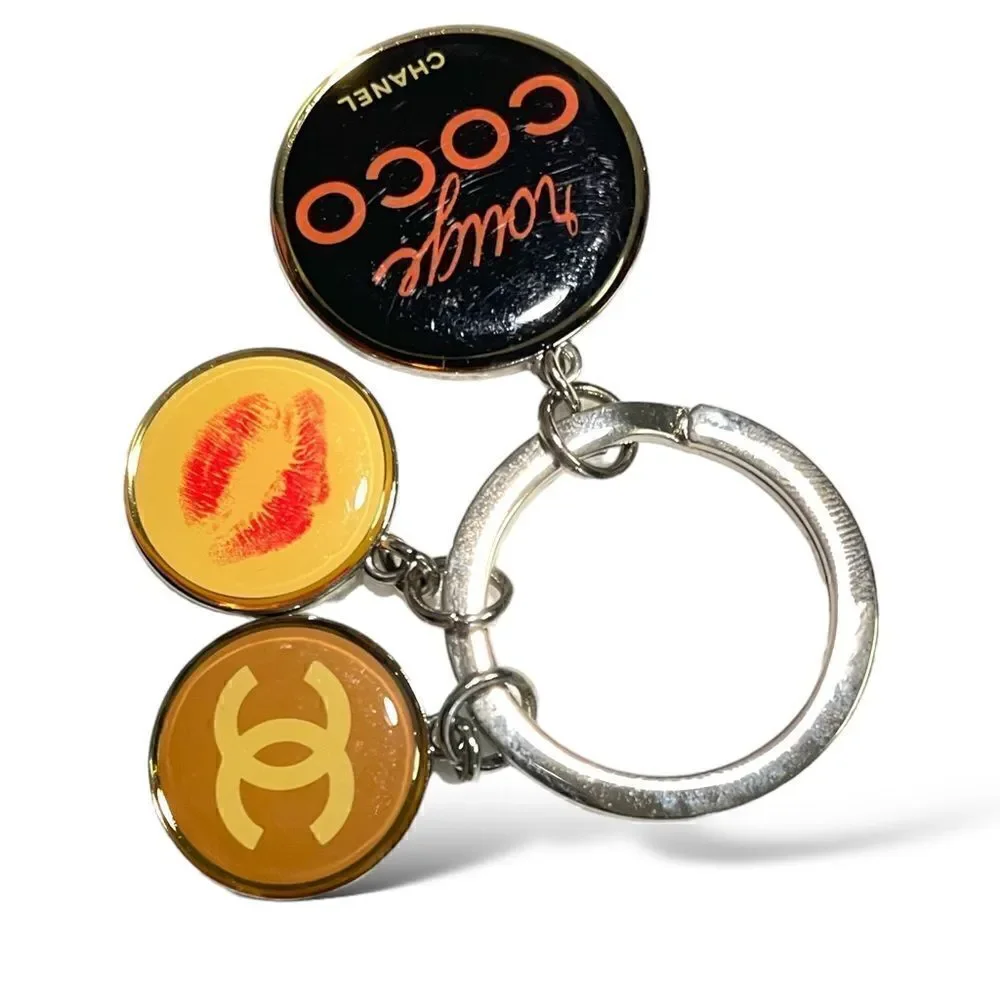 Authentic CHANEL COCO 3 Charm CC Logo Keychain/Key Holder